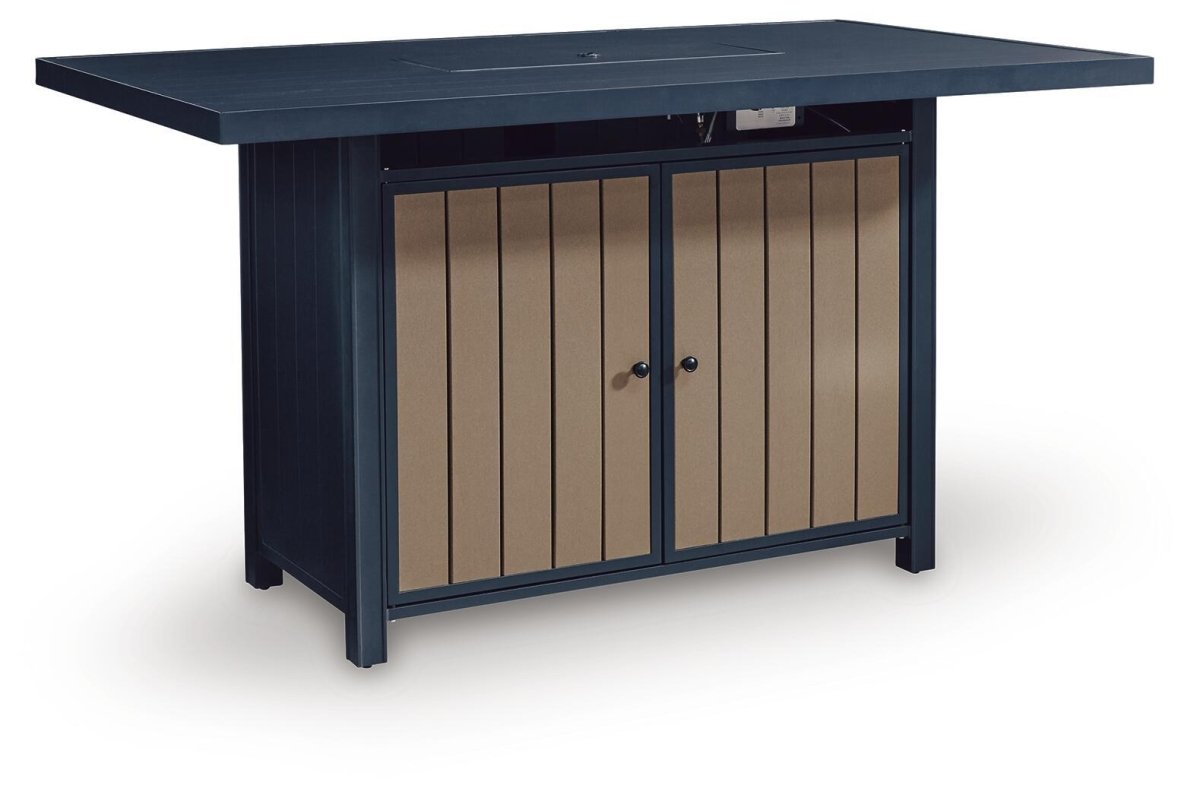 East Beach - Rectangular Bar Table With Fire Pit - Blue Fire Pits by Signature Design by Ashley® - Walls Furniture & Mattress