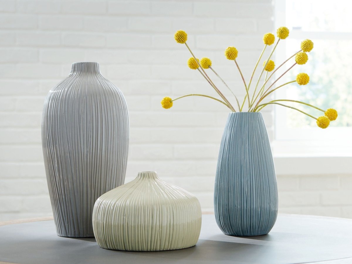 Eiderman - Vase Set (Set of 3) - Gray / Blue / Green Vases & Jars by Signature Design by Ashley® - Walls Furniture & Mattress