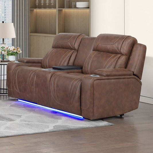 Carrow - Loveseat With Power Headrest, Footrest & Cooler, Massage, Stereo - Brown Reclining Loveseats by New Classic - Walls Furniture & Mattress