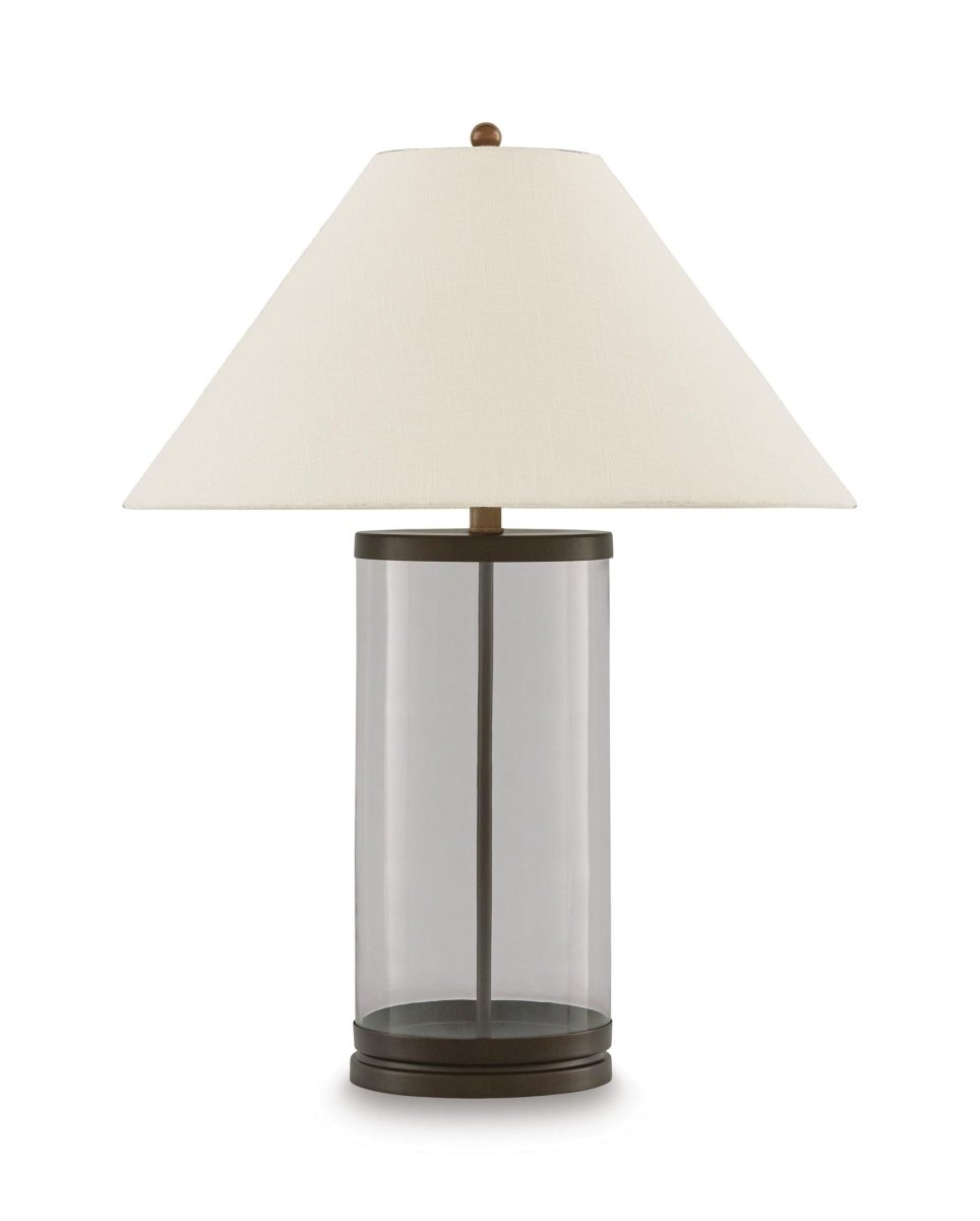 Junrow - Glass Table Lamp - Clear / Brown Table Lamps by Signature Design by Ashley® - Walls Furniture & Mattress