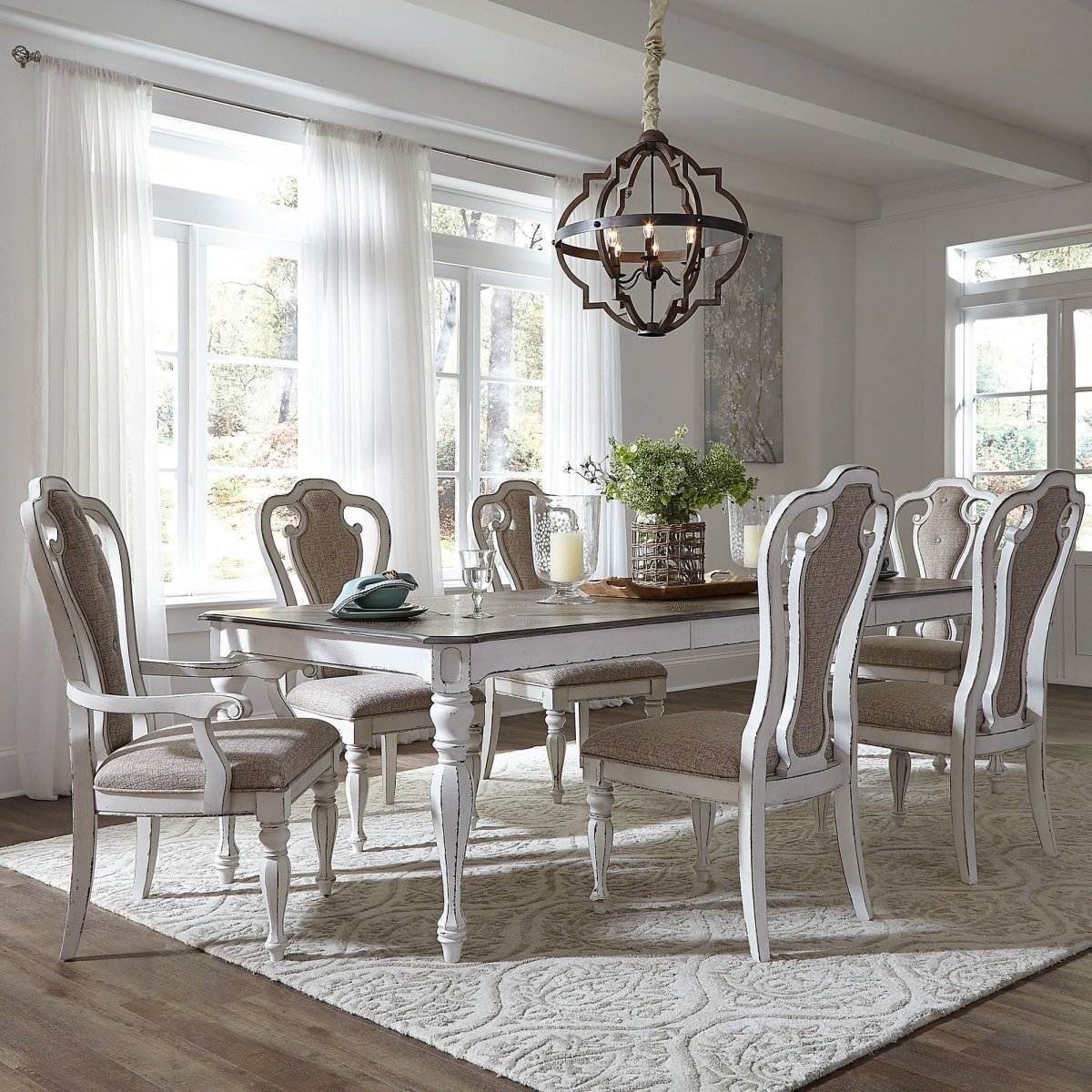 Magnolia Manor - Pedestal Table Set With Upholstered Chairs 5 Piece Dining Room Sets by Liberty Furniture - Walls Furniture & Mattress