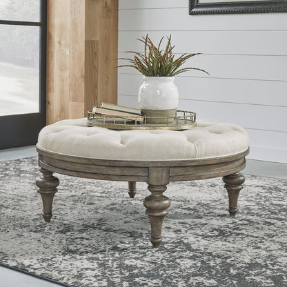 Americana Farmhouse - Round Cocktail Ottoman - Light Brown Coffee Table Ottomans by Liberty Furniture - Walls Furniture & Mattress