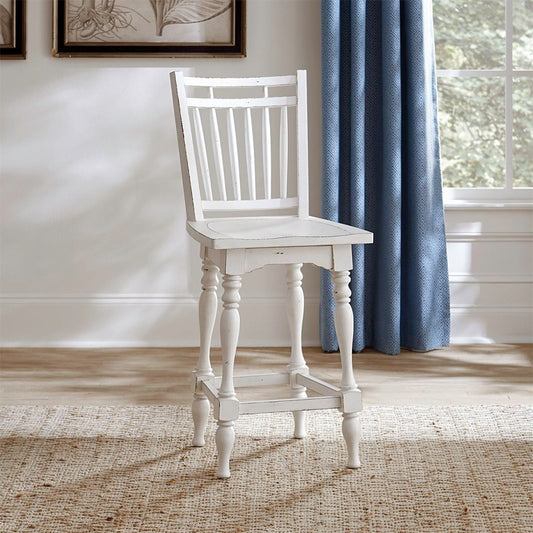Magnolia Manor - Spindle Back Swivel Counter Height Chair - Antique White Swivel Chairs by Liberty Furniture - Walls Furniture & Mattress