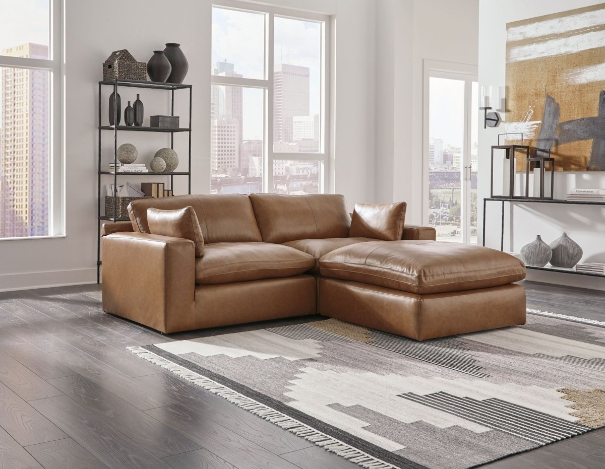 Emilia - 3 Pc. - 2 - Piece Sectional Loveseat, Ottoman - Caramel 3 Piece Living Room Sets by Signature Design by Ashley® - Walls Furniture & Mattress
