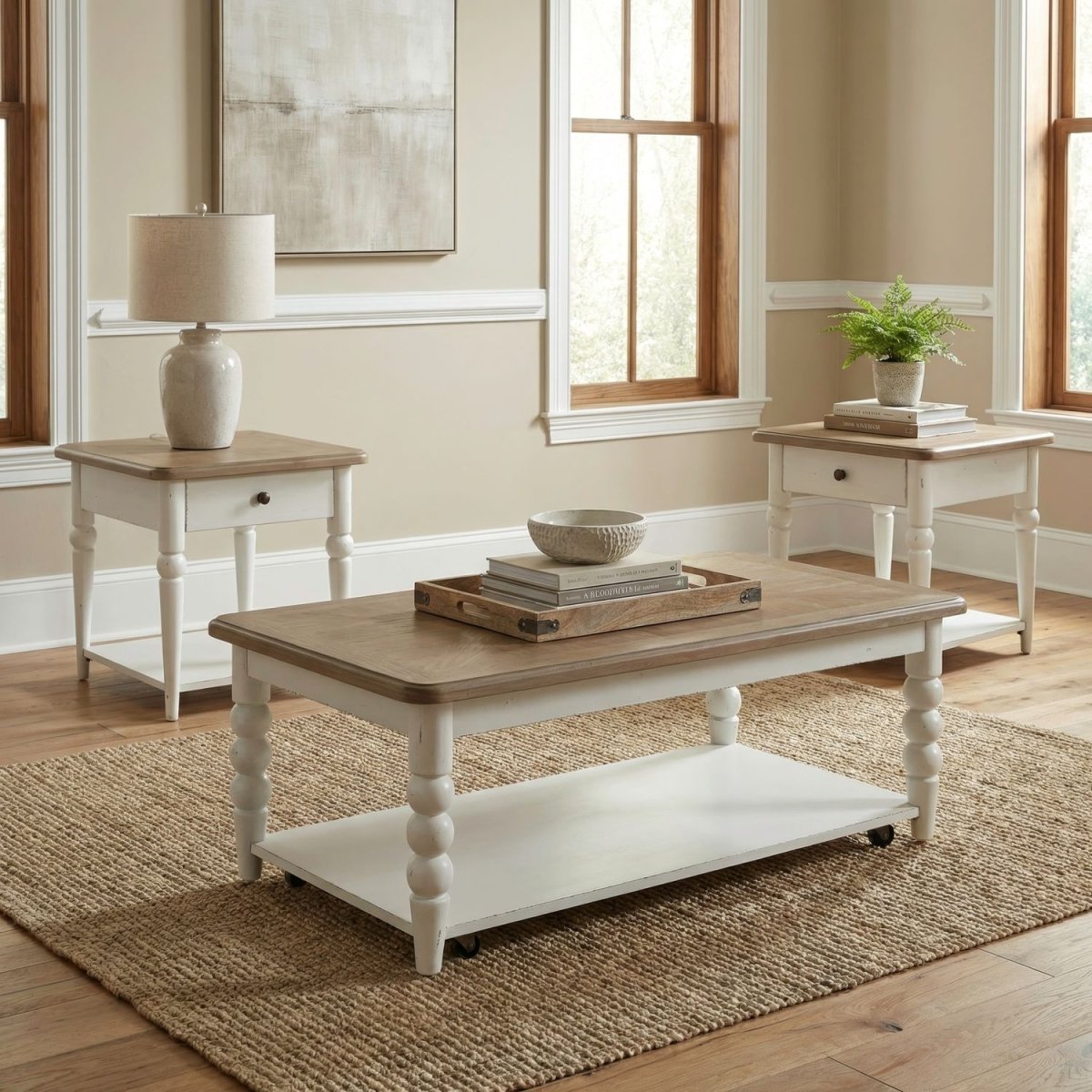 Turnberry Park - 3 Piece Set (Cocktail Table And 2 End Tables) - Washed White Table Sets by Liberty Furniture - Walls Furniture & Mattress