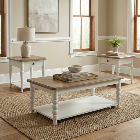 Turnberry Park - 3 Piece Set (Cocktail Table And 2 End Tables) - Washed White Table Sets by Liberty Furniture - Walls Furniture & Mattress