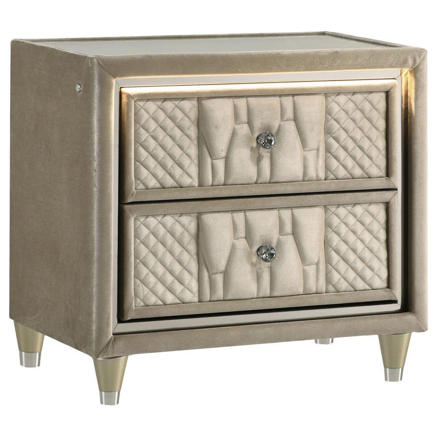 Lorient - 2 - Drawer LED Nightstand With USB - Ivory And Camel Nightstands w/ Charging Stations by Coaster Fine Furniture - Walls Furniture & Mattress