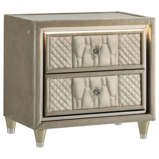 Lorient - 2 - Drawer LED Nightstand With USB - Ivory And Camel Nightstands w/ Charging Stations by Coaster Fine Furniture - Walls Furniture & Mattress