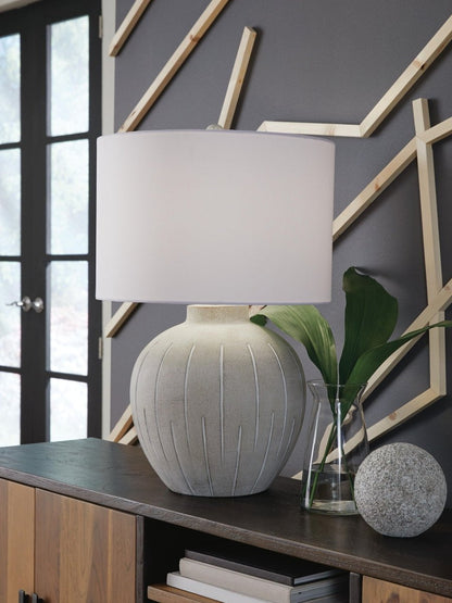Calbert - Poly Table Lamp - Warm Gray Table Lamps by Signature Design by Ashley® - Walls Furniture & Mattress