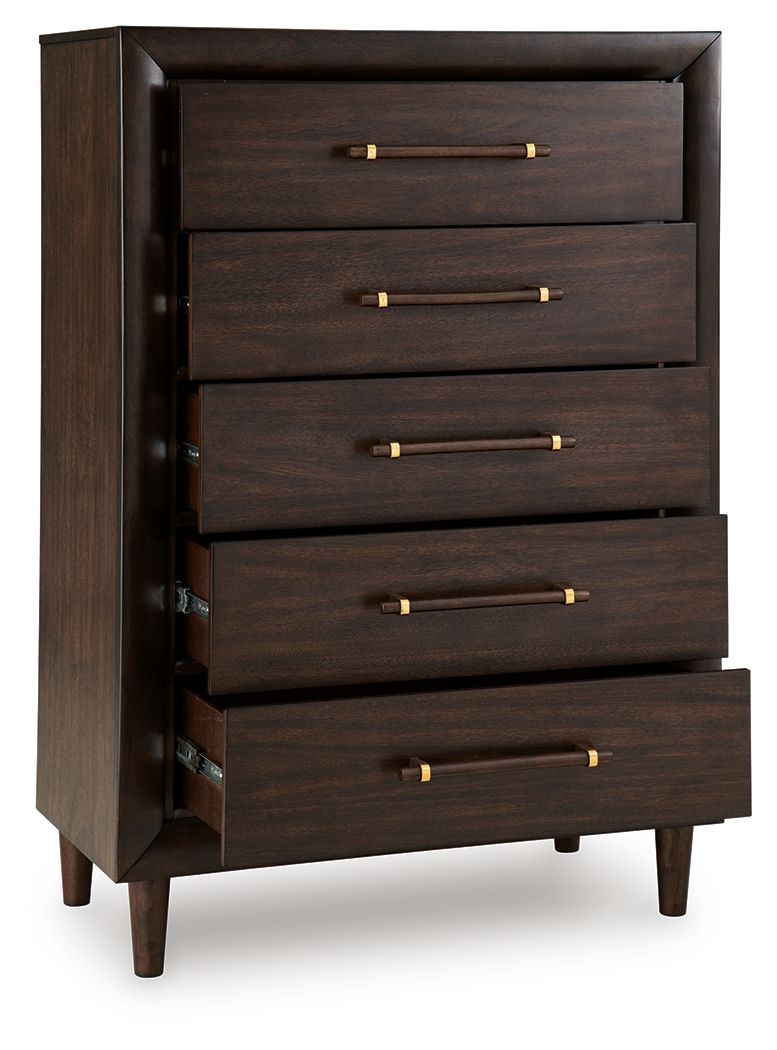 Dantenton - Five Drawer Chest - Merlot Accent Chests by Benchcraft® - Walls Furniture & Mattress