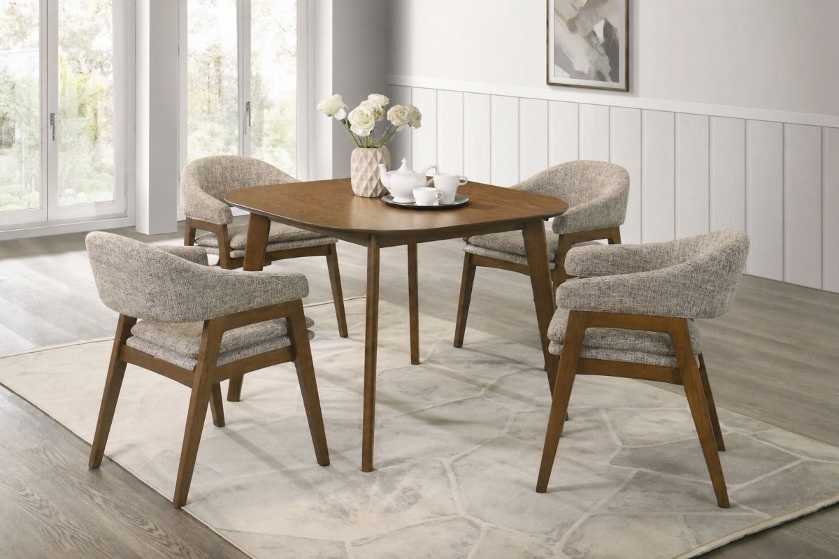 Miller - 5 Piece Set (39" Square Dining Table With 4 Arm Chairs) - Walnut / Gray 5 Piece Dining Room Sets by New Classic - Walls Furniture & Mattress