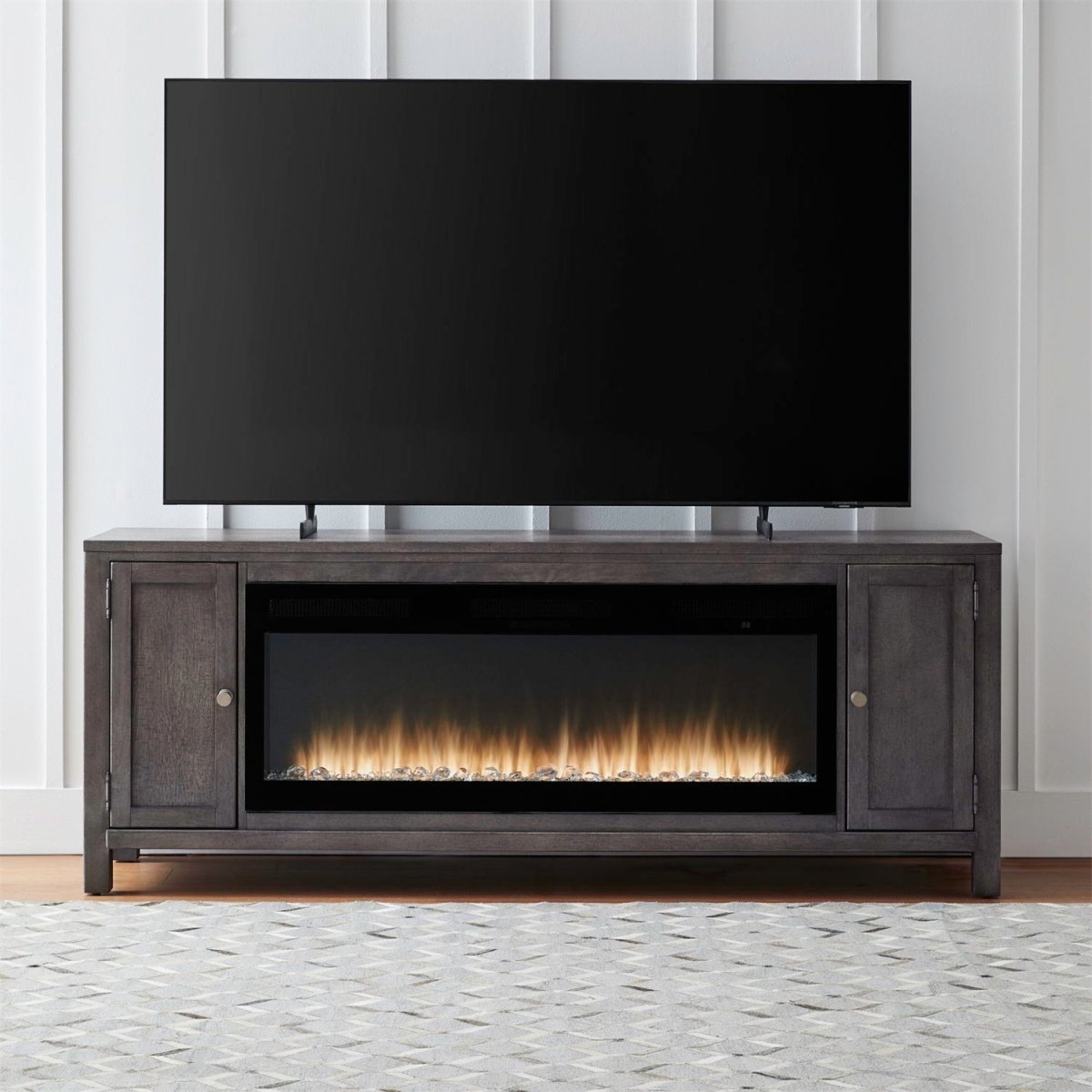 Fireplace TV Consoles - 406 78" Console With Fire FTS - Brown Fireplace TV Stands by Liberty Furniture - Walls Furniture & Mattress