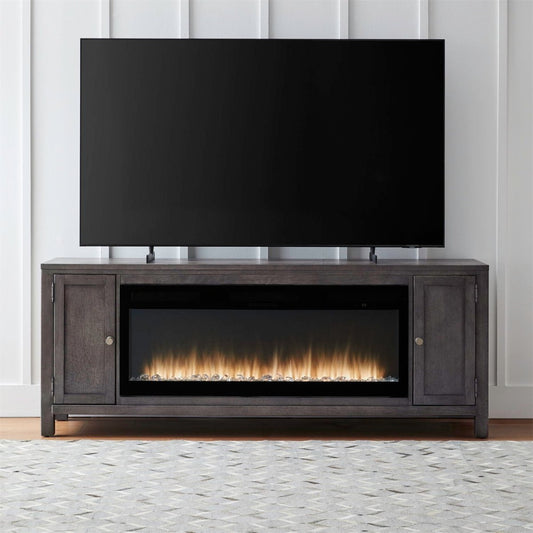 Fireplace TV Consoles - 406 78" Console With Fire FTS - Brown Fireplace TV Stands by Liberty Furniture - Walls Furniture & Mattress