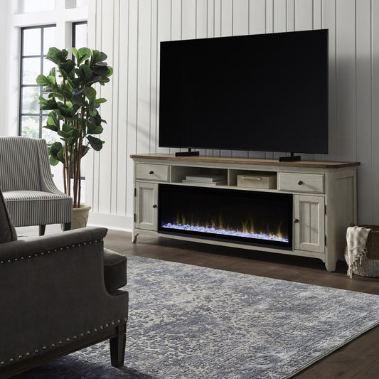 Fireplace TV Consoles - 79" Console With Fire - Medium Brown Fireplace TV Stands by Liberty Furniture - Walls Furniture & Mattress