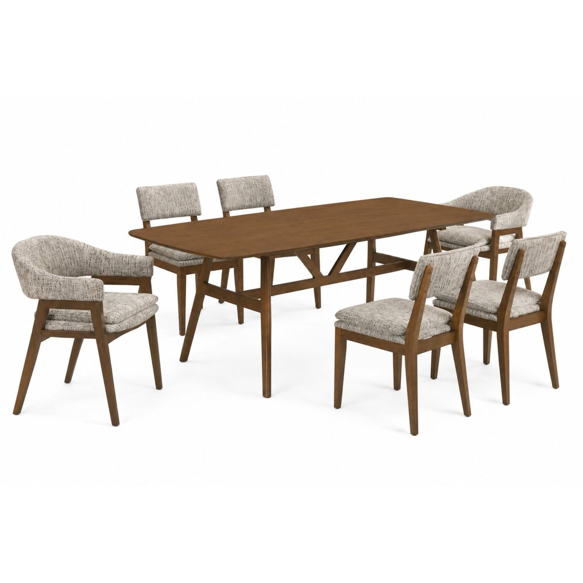 Miller - 78" Dining Table With 6 Chairs (4S/2A) - Walnut 7 Piece Dining Room Sets by New Classic - Walls Furniture & Mattress