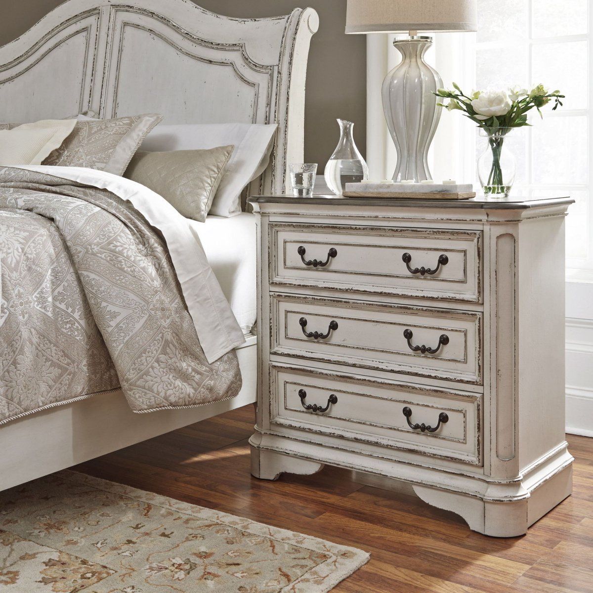 Magnolia Manor - 3 Drawer Bedside Chest With Charging Station - White Bedside Chests by Liberty Furniture - Walls Furniture & Mattress