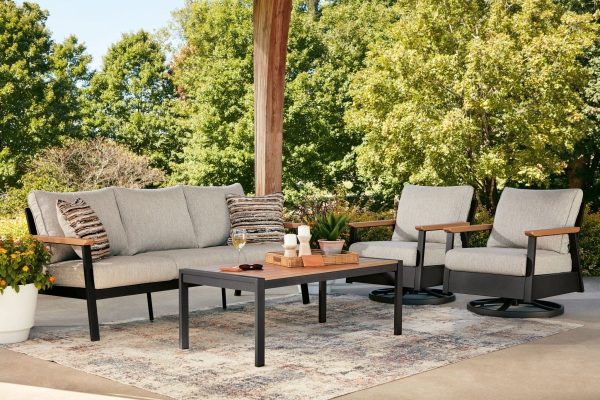 Carmel Highlands - Sofa, Chairs, Table Set (Set of 4) - Dark Brown 4 Piece Outdoor Sets by Signature Design by Ashley® - Walls Furniture & Mattress