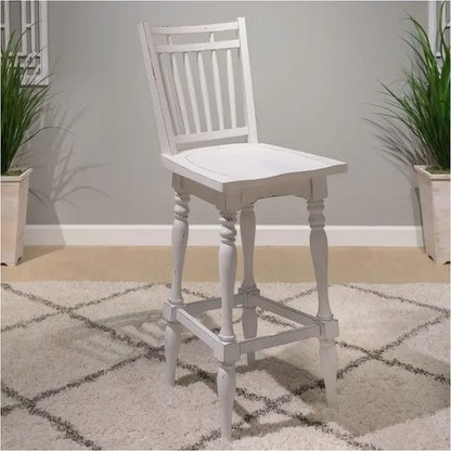 Magnolia Manor - Spindle Back Swivel Bar Stool - Antique White & Weathered Bark Bar Height (28" - 30") by Liberty Furniture - Walls Furniture & Mattress