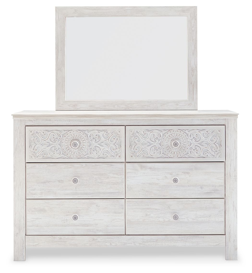 Paxberry - Dresser, Mirror - Medallion Drawer Pulls - Whitewash Dresser & Mirror by Signature Design by Ashley® - Walls Furniture & Mattress