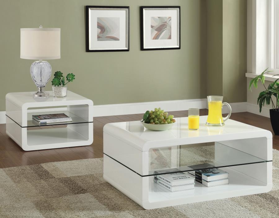 Elana - 1 - Shelf Rectangular Side End Table - White High Gloss End Tables by CoasterEssence - Walls Furniture & Mattress