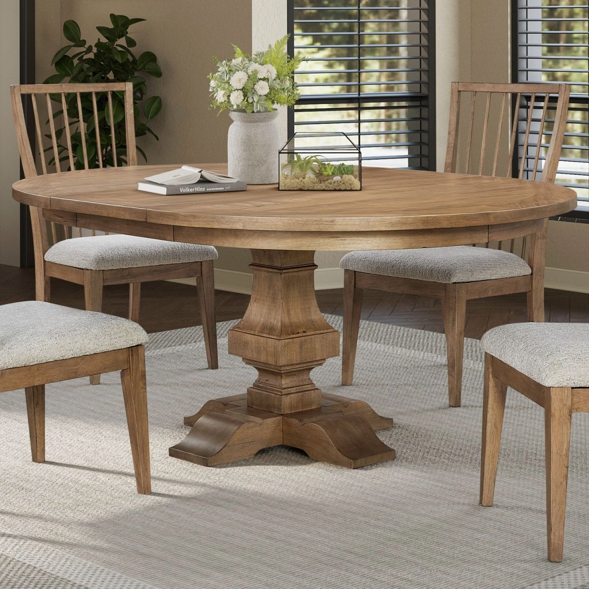 Haven Hills - Pedestal Table - Camel Beige Dining Tables with Extensions by Liberty Furniture - Walls Furniture & Mattress