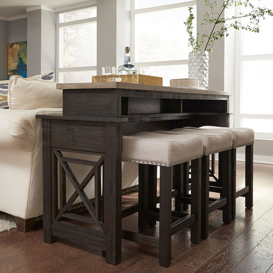 Heatherbrook - 4 Piece Console Set (1 Console 3 Stools) - Black 4 Piece Dining Room Sets by Liberty Furniture - Walls Furniture & Mattress