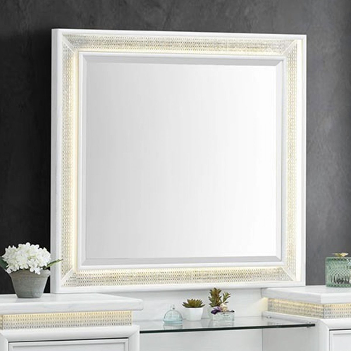 Reflections - Vanity Mirror - Pearl White & Rhinestone Mirrors by Liberty Furniture - Walls Furniture & Mattress