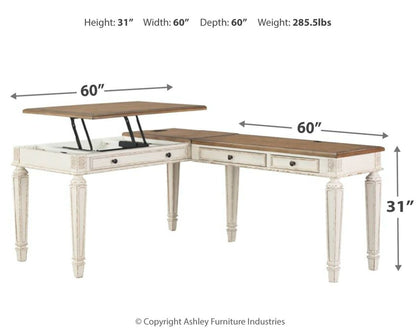 Realyn - L Shaped Desk With Lift Top - White / Brown Lift Top Desks by Signature Design by Ashley® - Walls Furniture & Mattress