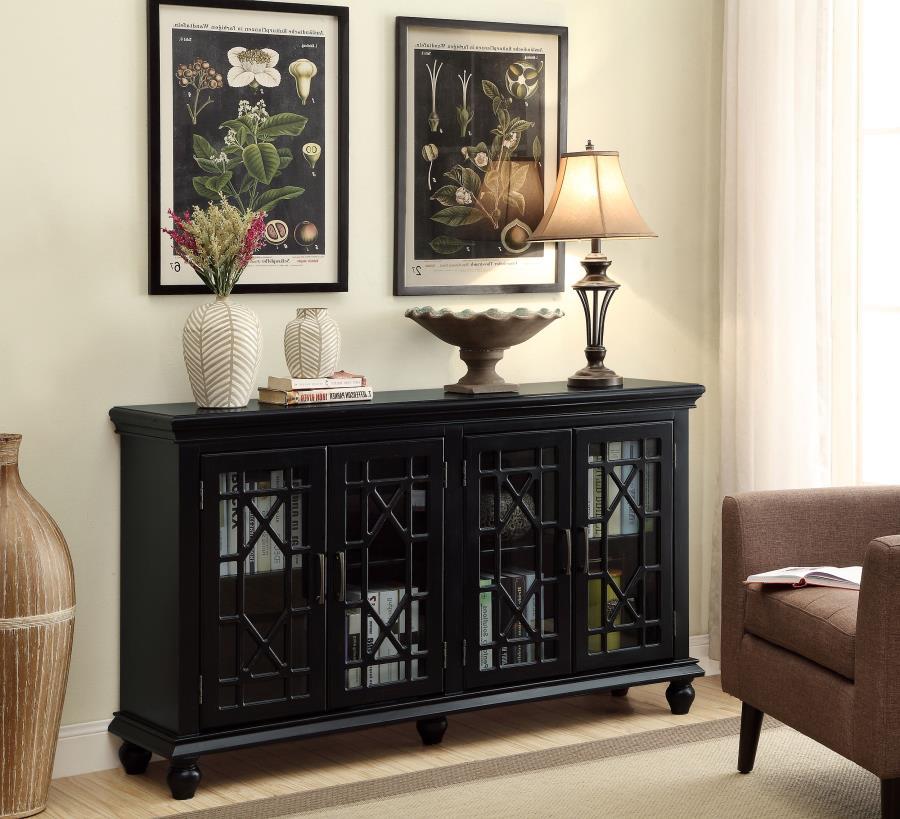 Kovu - 4 Door Wood Lattice Storage Accent Cabinet - Black Accent Cabinets by CoasterEssence - Walls Furniture & Mattress