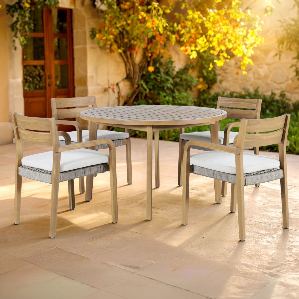 Arden - Round Patio Dining Table With 4 Patio Chairs - Natural 5 Piece Outdoor Sets by New Classic - Walls Furniture & Mattress