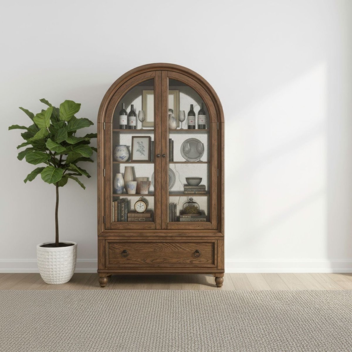 Americana Farmhouse - Arched Display Cabinet - Dusty Taupe Display Cabinets by Liberty Furniture - Walls Furniture & Mattress