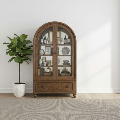 Americana Farmhouse - Arched Display Cabinet - Dusty Taupe Display Cabinets by Liberty Furniture - Walls Furniture & Mattress