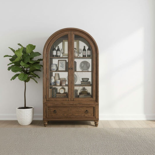 Americana Farmhouse - Arched Display Cabinet - Dusty Taupe Display Cabinets by Liberty Furniture - Walls Furniture & Mattress