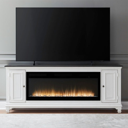 Fireplace TV Consoles - 417 80" Console With Fire FTS - White Fireplace TV Stands by Liberty Furniture - Walls Furniture & Mattress