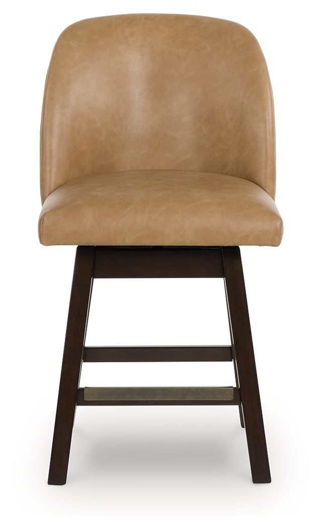 Neymorton - Dark Grayish Brown - Upholstered Swivel Faux Leather Barstool (Set of 2) Stool Sets by Signature Design by Ashley® - Walls Furniture & Mattress