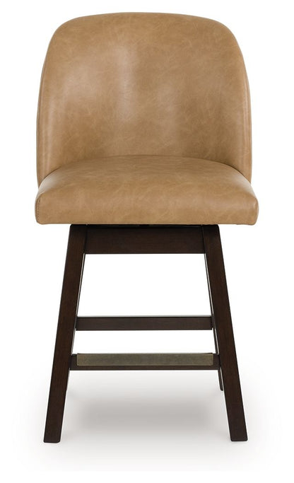 Neymorton - Dark Grayish Brown - Upholstered Swivel Faux Leather Barstool (Set of 2) Stool Sets by Signature Design by Ashley® - Walls Furniture & Mattress