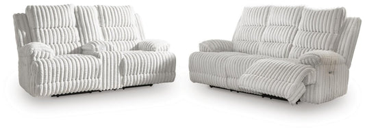 Rhines Falls - 2 Pc. - Power Reclining Sofa And Loveseat - Alloy Reclining Sofas & Loveseats by Signature Design by Ashley® - Walls Furniture & Mattress