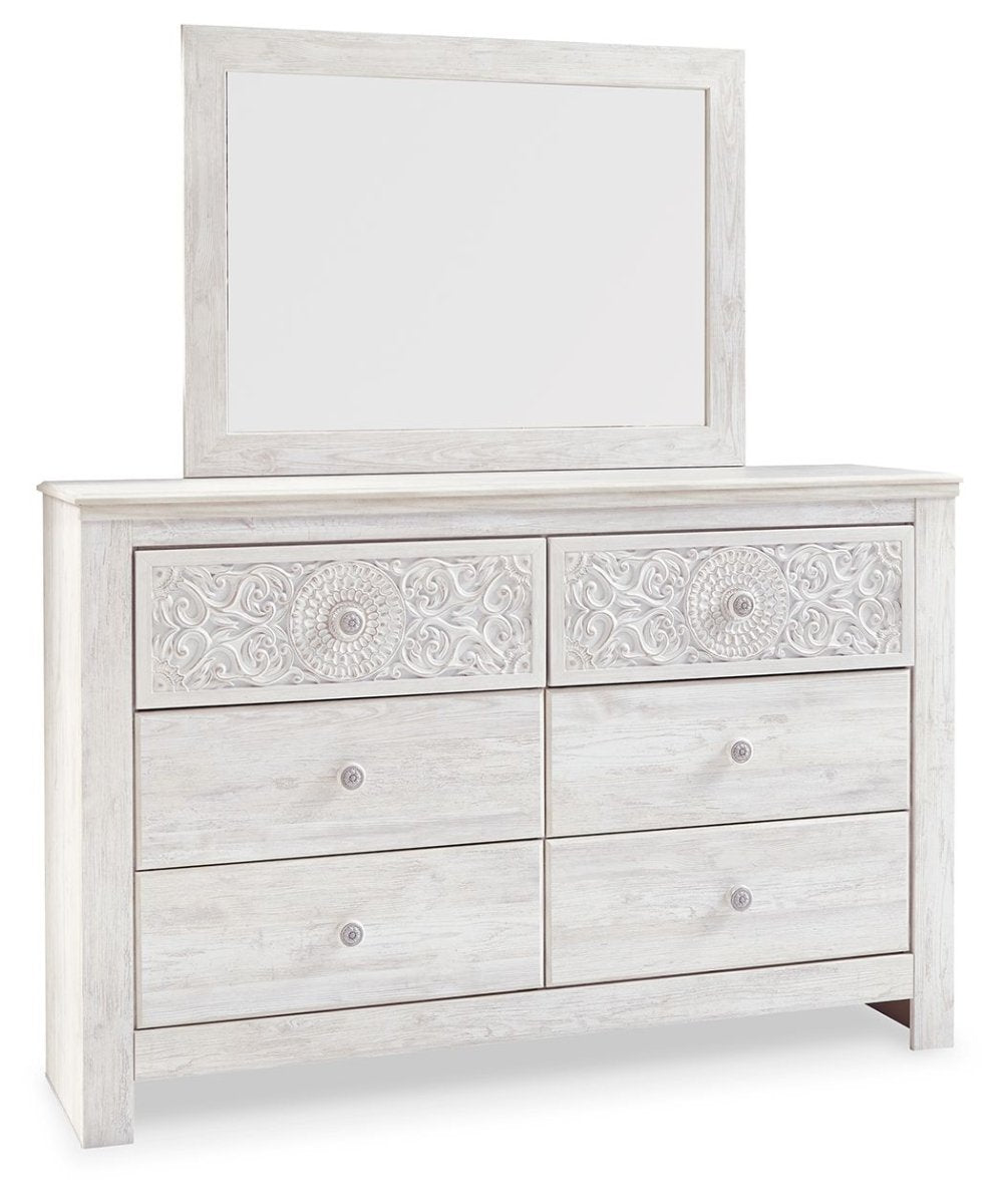 Paxberry - Dresser, Mirror - Medallion Drawer Pulls - Whitewash Dresser & Mirror by Signature Design by Ashley® - Walls Furniture & Mattress