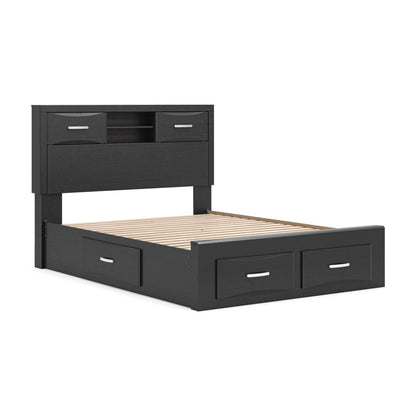 Stabotta - Queen Bookcase Bed With Storage Footboard And 2 Under Bed Storage Units - Black Storage Beds by Signature Design by Ashley® - Walls Furniture & Mattress