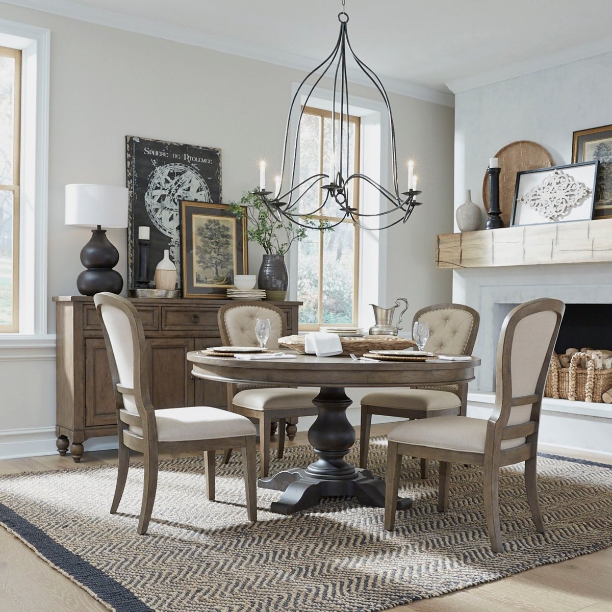 Americana Farmhouse - 5 Piece Pedestal Table Set - Light Brown 5 Piece Dining Room Sets by Liberty Furniture - Walls Furniture & Mattress
