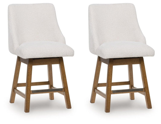 Cabalynn - Oatmeal / Light Brown - Upholstered Swivel Barstool (Set of 2) Stool Sets by Signature Design by Ashley® - Walls Furniture & Mattress