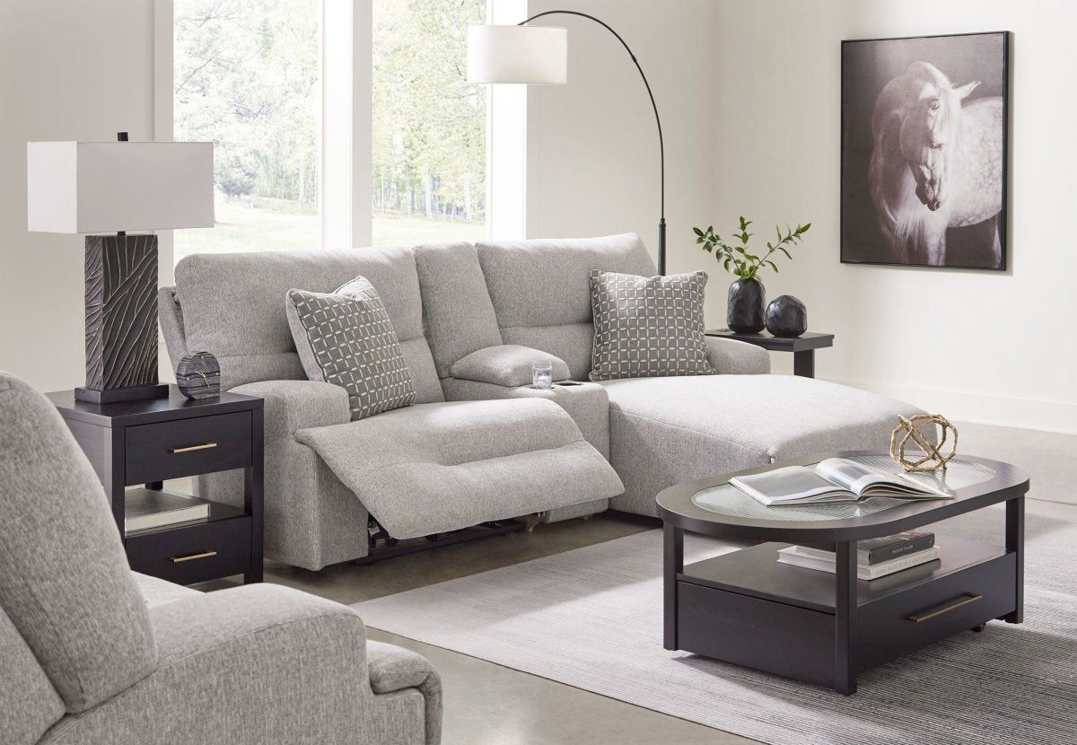 Acklen Place - 4 Pc. - 3 - Piece Power Reclining Sectional Sofa With Raf Chaise, Wide Seat Power Recliner - Pewter 4 Piece Living Room Sets by Signature Design by Ashley® - Walls Furniture & Mattress