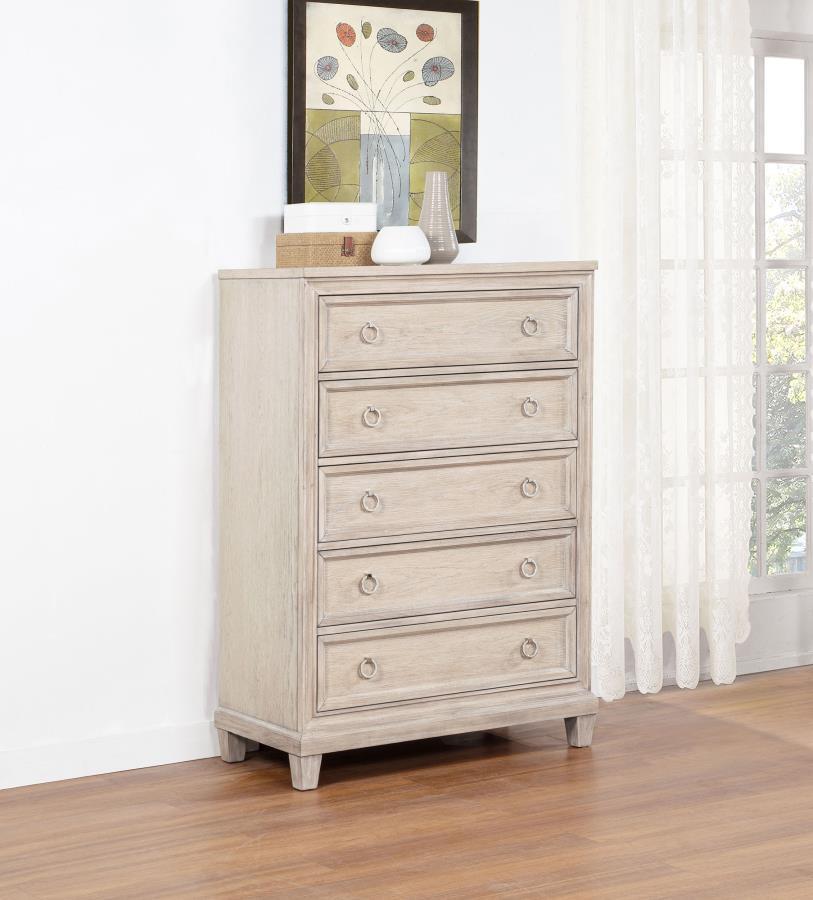 Pembroke - 5 - Drawer Chest Of Drawers - Washed Oak Accent Chests by Coaster Fine Furniture - Walls Furniture & Mattress