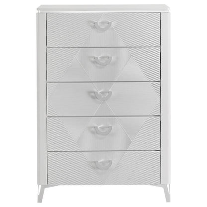Cassia - 5 - Drawer Bedroom Chest Of Drawers - White High Gloss Accent Chests by Coaster Fine Furniture - Walls Furniture & Mattress