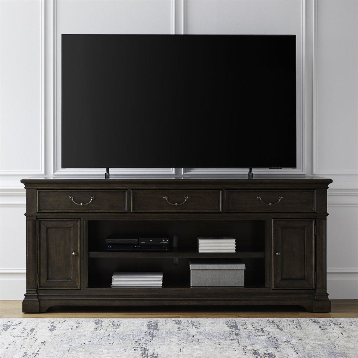 Fireplace TV Consoles - 84" Fireplace TV Console FTS - Brown Fireplace TV Stands by Liberty Furniture - Walls Furniture & Mattress