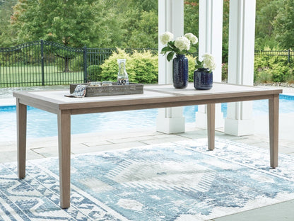 Rainier Ranch - Rectangle Dining Table With Umbrella Option - Brown / Beige Dining Tables by Signature Design by Ashley® - Walls Furniture & Mattress