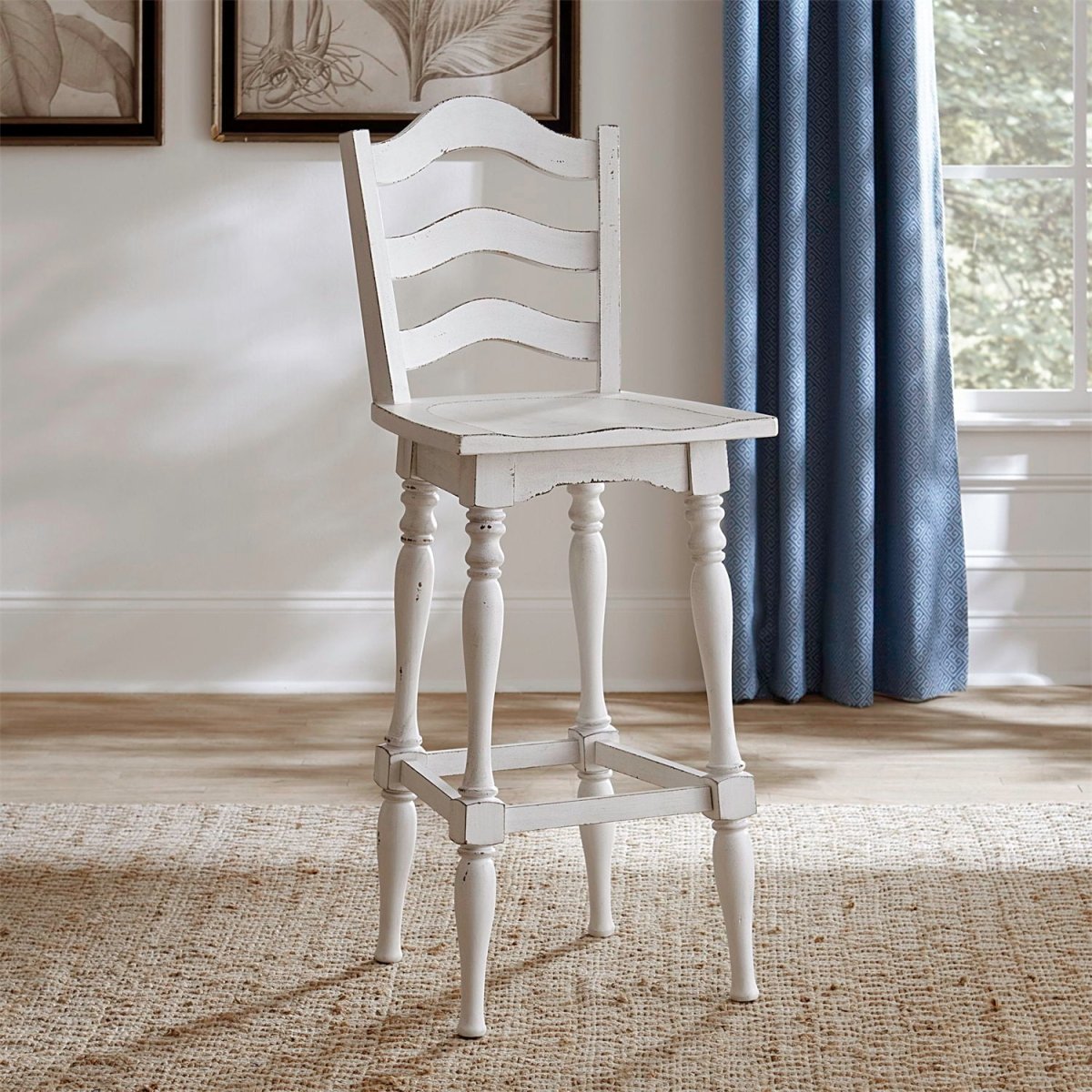 Magnolia Manor - Ladderback Swivel Bar Stool - Antique White Bar Height (28"-30") by Liberty Furniture - Walls Furniture & Mattress