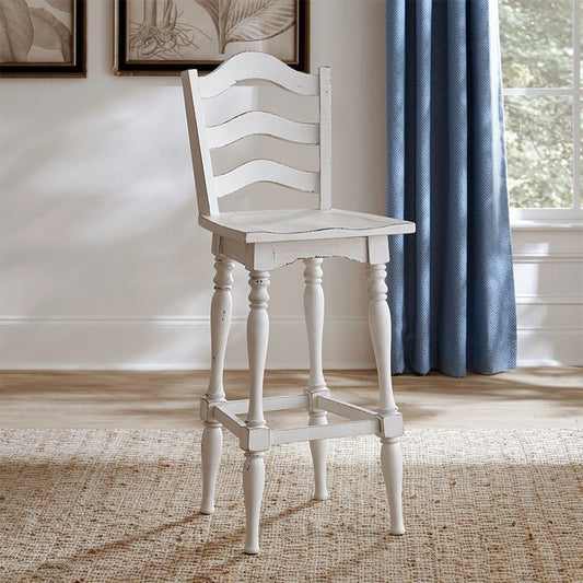 Magnolia Manor - Ladderback Swivel Bar Stool - Antique White Bar Height (28"-30") by Liberty Furniture - Walls Furniture & Mattress