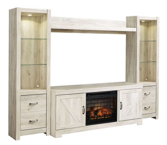 Bellaby - Entertainment Center - TV Stand With Faux Firebrick Fireplace Insert - Whitewash Entertainment Centers by Signature Design by Ashley® - Walls Furniture & Mattress