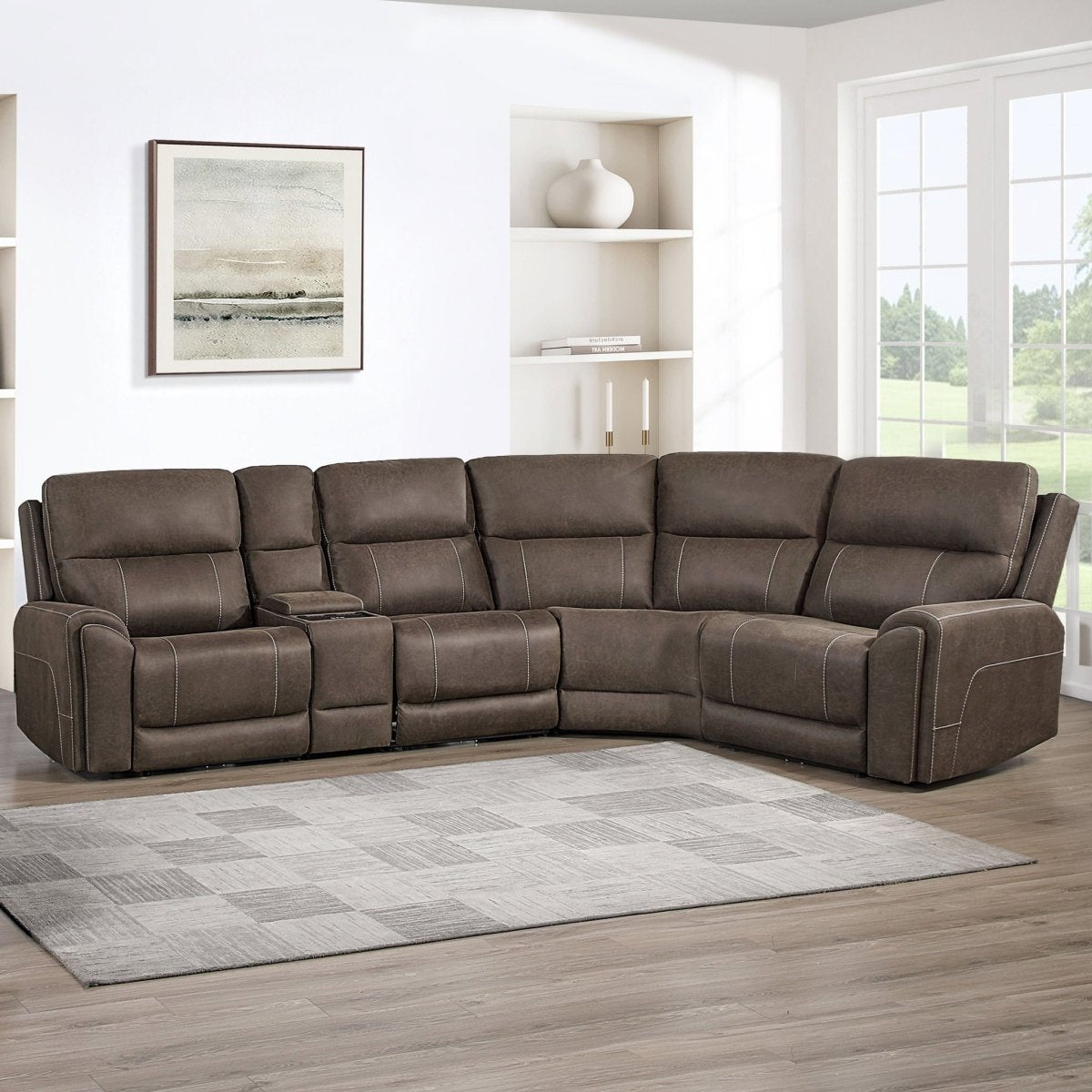 Gaia - 5 Piece P2 Power Sectional - Sable Reclining Sectionals by New Classic - Walls Furniture & Mattress